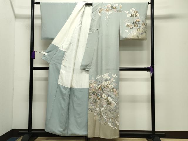 平和屋着物●高級染元 粋峰 林芳夫 京加賀友禅 訪問着 枝松花文 暈し染め 正絹 逸品 CABD9389gh