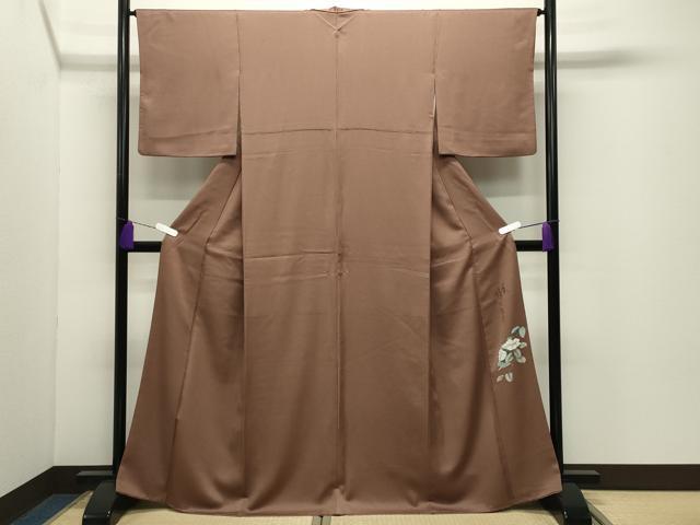 平和屋着物●二代目清次郎 手描き 色無地 丁子茶色 正絹 逸品 CABD9394gh