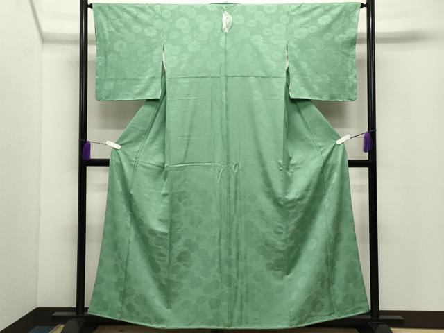 平和屋着物●上質な色無地 舞花地紋 若緑色 正絹 逸品 未使用 CABD9395gh
