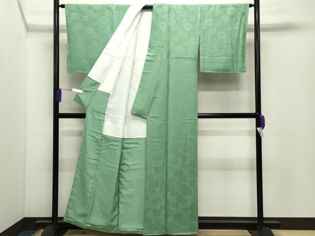 平和屋着物●上質な色無地 舞花地紋 若緑色 正絹 逸品 未使用 CABD9395gh