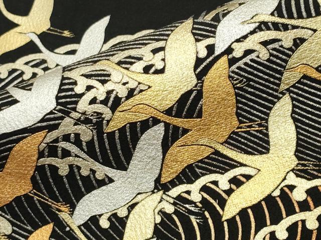 平和屋着物●金彩友禅 卓越技能者・名工・和田光正 黒留袖 立波群鶴文 金銀彩 正絹 逸品 CABD9417gh