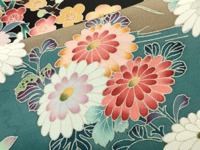 平和屋着物●豪華黒留袖 友禅 作家物 鴛鴦花文 暈し染め 正絹 逸品 CABD9422gh