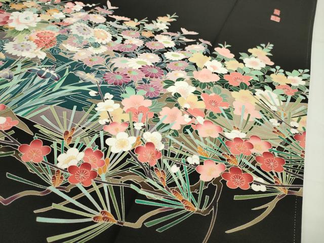 平和屋着物●豪華黒留袖 友禅 作家物 鴛鴦花文 暈し染め 正絹 逸品 CABD9422gh