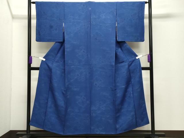 平和屋着物●上質な色無地 立波地紋 紺色 正絹 逸品 CABD9436gh