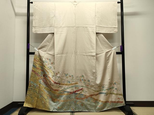 平和屋着物●豪華色留袖 駒刺繍 鬘帯花文 金彩 正絹 逸品 CABD9443gh