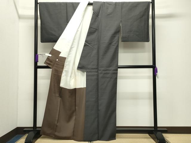 平和屋着物●結城紬 色無地 藍墨茶色 正絹 逸品 CABD9461gh