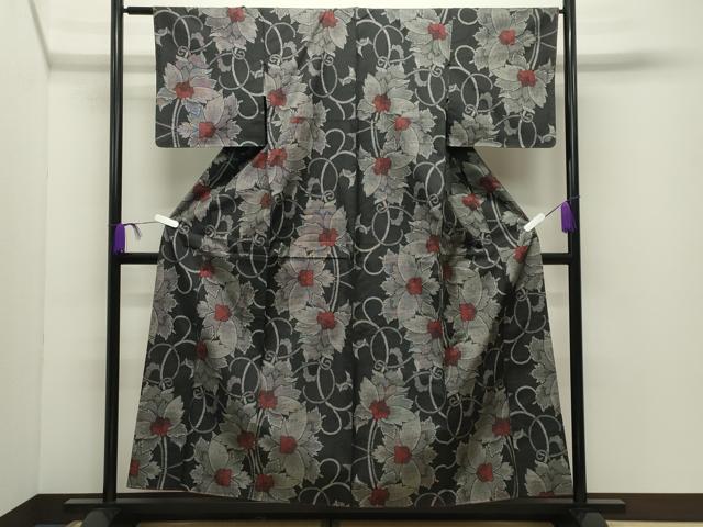 平和屋着物●本場大島紬 7マルキ 更紗花唐草文 正絹 逸品 CABD9491gh