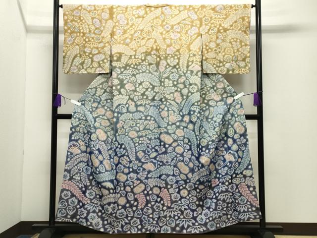 平和屋着物●訪問着 作家物 辻が花 絞り 暈し染め 金通し地 正絹 逸品 未使用 CABD9509gh