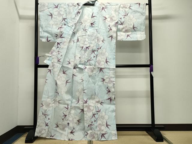 平和屋着物∴夏物 浴衣 舞桜文 綿麻 逸品 未使用 CABD9520gh