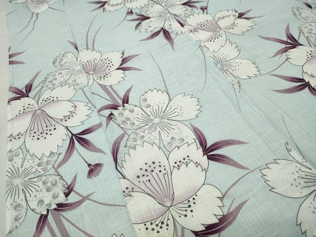 平和屋着物∴夏物 浴衣 舞桜文 綿麻 逸品 未使用 CABD9520gh