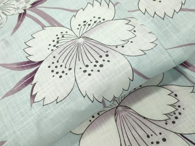 平和屋着物∴夏物 浴衣 舞桜文 綿麻 逸品 未使用 CABD9520gh