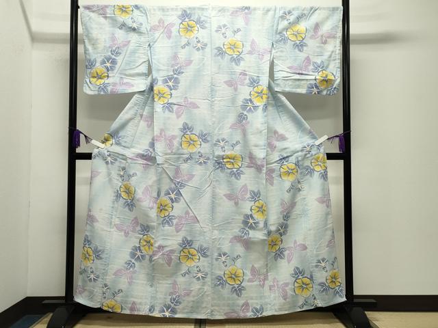 平和屋着物∴夏物 浴衣 綿絽 朝顔 舞蝶文 綿 逸品 CABD9521gh