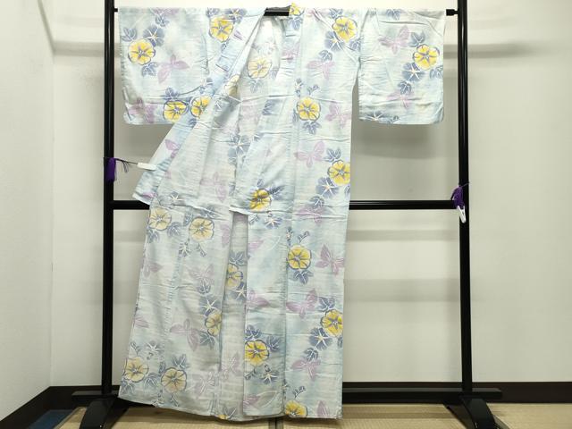 平和屋着物∴夏物 浴衣 綿絽 朝顔 舞蝶文 綿 逸品 CABD9521gh