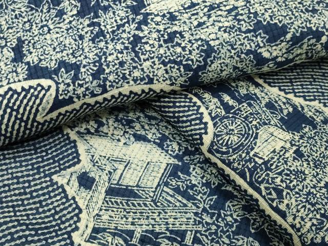 平和屋着物∴夏物 綿紅梅 浴衣 雲重ね御所車花文 綿 逸品 CABD9544gh