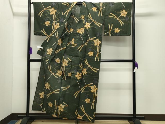 平和屋着物∴夏物 浴衣 トンボ 芝草花文 綿 逸品 CABD9545gh