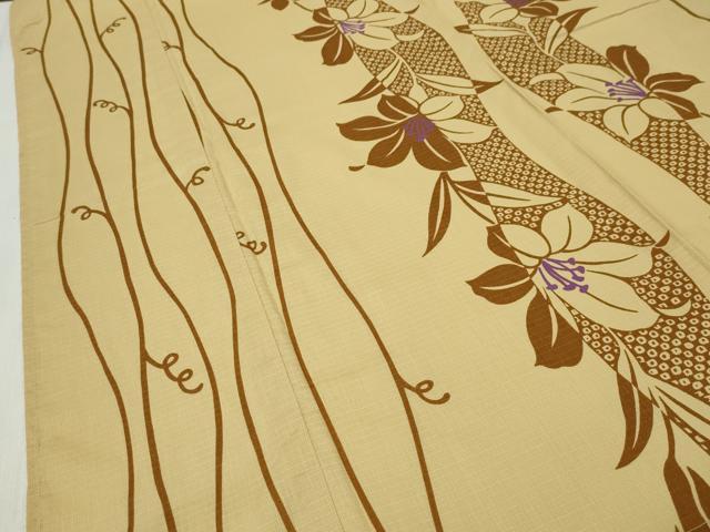 平和屋着物∴夏物 綿紅梅 浴衣 花唐草間道 綿 逸品 CABD9546gh