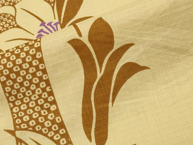 平和屋着物∴夏物 綿紅梅 浴衣 花唐草間道 綿 逸品 CABD9546gh