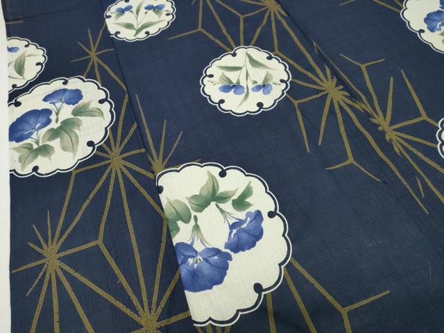 平和屋着物∴夏物 浴衣 雪輪麻の葉花文 さんび謹製 綿 逸品 CABD9548gh