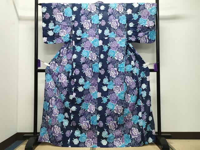 平和屋着物∴夏物 浴衣 牡丹花文 銀彩 綿 逸品 CABD9597gh