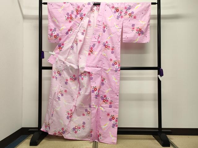 平和屋着物∴夏物 浴衣 跳兎 舞桜文 綿 逸品 CABD9598gh