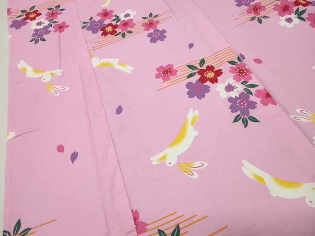 平和屋着物∴夏物 浴衣 跳兎 舞桜文 綿 逸品 CABD9598gh