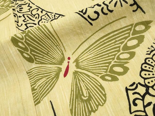 平和屋着物∴夏物 浴衣 舞蝶花文 金糸 綿 逸品 CABD9600gh