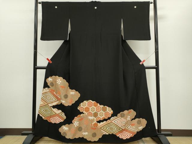 平和屋着物▼豪華黒留袖 駒刺繍 雲取り吉祥唐草文 金彩 正絹 逸品 CABD9601ze