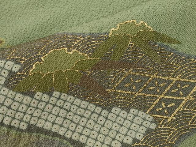 平和屋着物▼訪問着 駒刺繍 地紙道長草花文 金彩 やまと謹製 正絹 逸品 CABD9613ze
