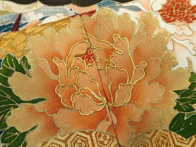 平和屋着物■豪華黒留袖 駒刺繍 松竹梅飛鶴流水草花文 金彩 正絹 逸品 CABD9660ze