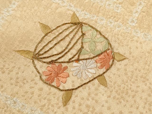 平和屋着物■訪問着 駒刺繍 絞り 糸巻き草花文 正絹 逸品 CABD9674ze