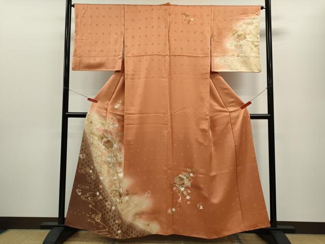 平和屋着物■訪問着 駒刺繍 文箱草花文 暈し染め 金彩 正絹 逸品 CABD9680ze