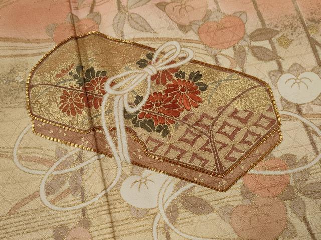 平和屋着物■訪問着 駒刺繍 文箱草花文 暈し染め 金彩 正絹 逸品 CABD9680ze