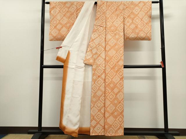 平和屋着物■上質な小紋 総絞り 菱文 正絹 逸品 CABD9697ze