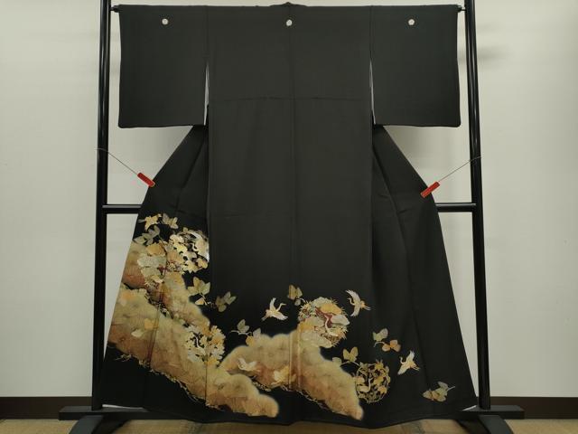 平和屋着物■豪華黒留袖 松竹梅飛鶴丸文 暈し染め 金銀彩 正絹 逸品 CABD9730ze