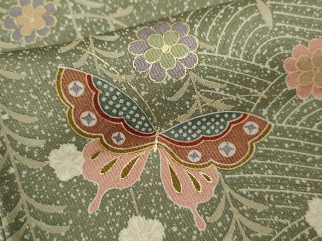平和屋着物■上質な小紋 舞蝶草花文 たたき染め 金彩 正絹 逸品 CABD9830ze
