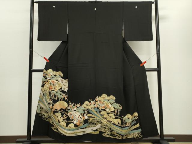 平和屋着物■豪華黒留袖 駒刺繍 地紙重ね束ね熨斗吉祥花文 金彩 鈴乃屋扱い 正絹 逸品 CABD9959ze