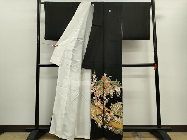 平和屋着物■豪華黒留袖 作家物 駒刺繍 松竹梅地紙草花文 金彩 正絹 逸品 CABD9961ze