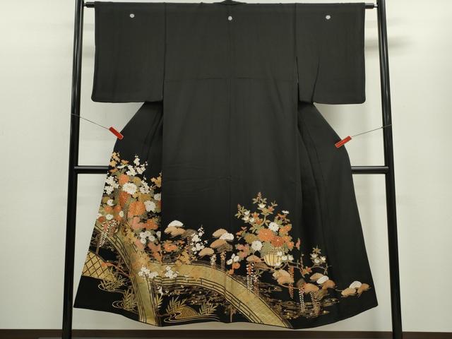 平和屋着物■豪華黒留袖 駒刺繍 松竹梅渡橋花車文 金彩 正絹 逸品 CABD9976ze