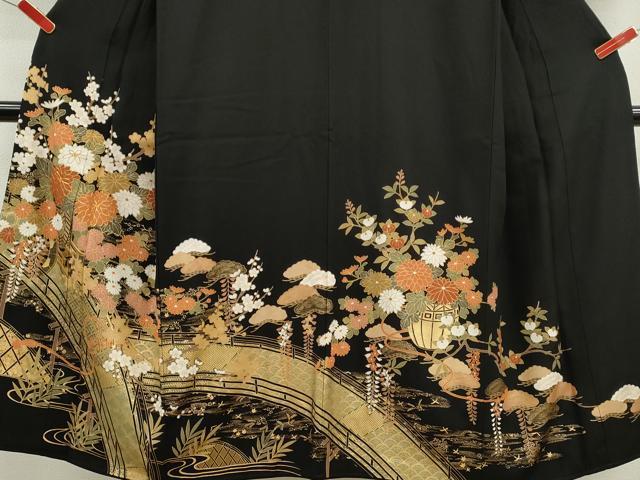平和屋着物■豪華黒留袖 駒刺繍 松竹梅渡橋花車文 金彩 正絹 逸品 CABD9976ze