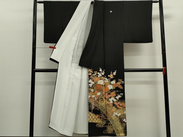 平和屋着物■豪華黒留袖 駒刺繍 松竹梅渡橋花車文 金彩 正絹 逸品 CABD9976ze
