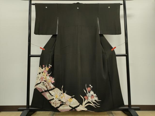 平和屋着物■豪華黒留袖 刺繍 吉祥草花文 金彩 正絹 逸品 CABD9985ze