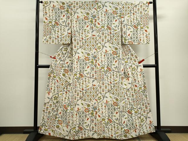 平和屋着物■上質な小紋 枝更紗花文 正絹 逸品 CABD9996ze