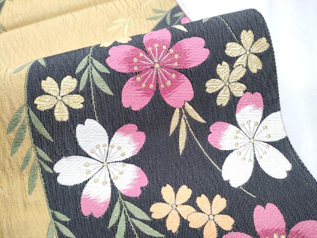 平和屋着物●六通柄袋帯 唐織 枝垂れ桜文 金糸 正絹 逸品 CABE0008hy