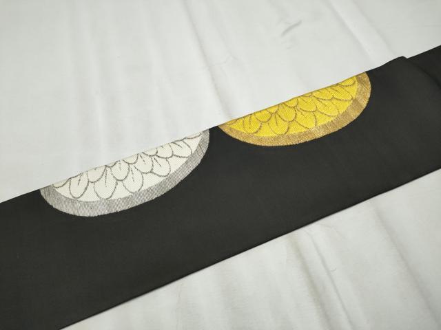 平和屋着物●龍村美術織物 龍村製 九寸名古屋帯 一煌菊 黒地 金銀糸 正絹 逸品 CABE0055hy