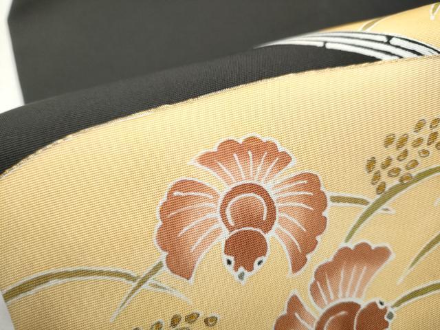 平和屋着物●染色工芸作家 田内康近 塩瀬 九寸名古屋帯 ふくら雀 稲穂 黒地 金彩 正絹 逸品 CABE0058hy