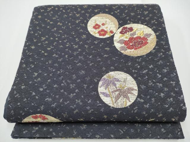 平和屋着物●森英恵・HANAE MORI 六通柄袋帯 唐織 笹梅花丸文 金糸 正絹 逸品 CABE0064hy