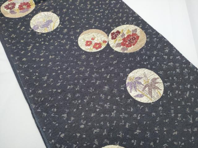 平和屋着物●森英恵・HANAE MORI 六通柄袋帯 唐織 笹梅花丸文 金糸 正絹 逸品 CABE0064hy