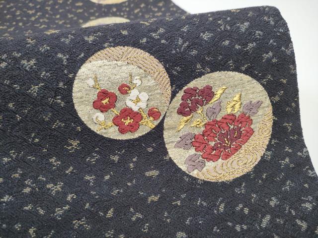 平和屋着物●森英恵・HANAE MORI 六通柄袋帯 唐織 笹梅花丸文 金糸 正絹 逸品 CABE0064hy