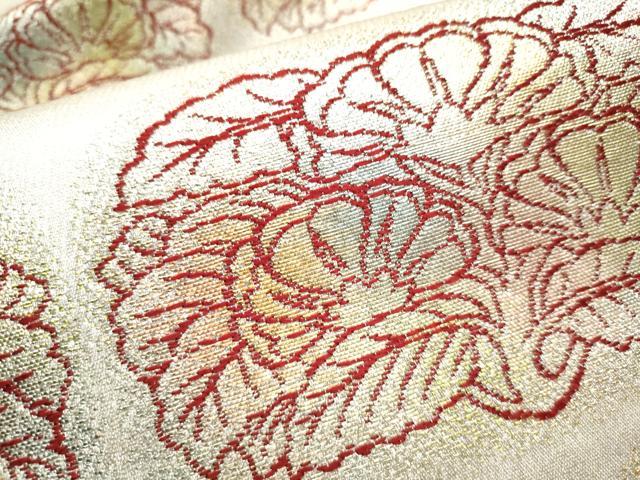 平和屋着物●龍村美術織物 たつむら 九寸名古屋帯 草花文 正絹 逸品 CABE0110hy