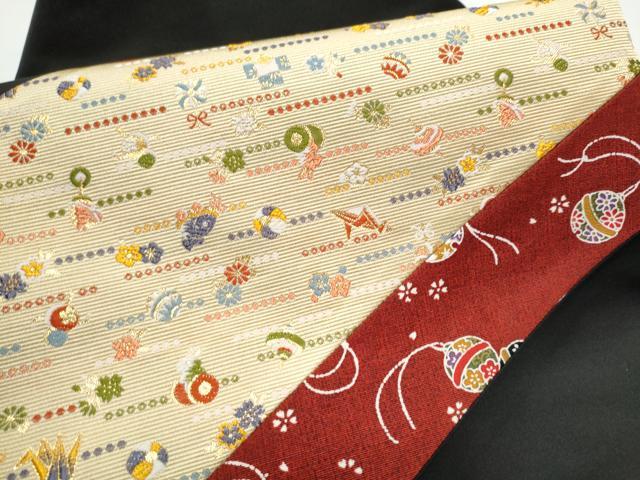 平和屋着物●九寸名古屋帯 唐織 切嵌 宝尽くし文 黒地 金糸 正絹 逸品 CABE0118hy
